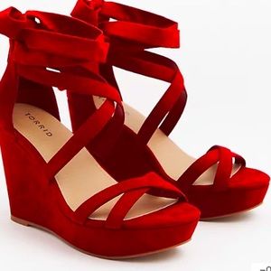 Brand New Red Strappy Platform Wedges